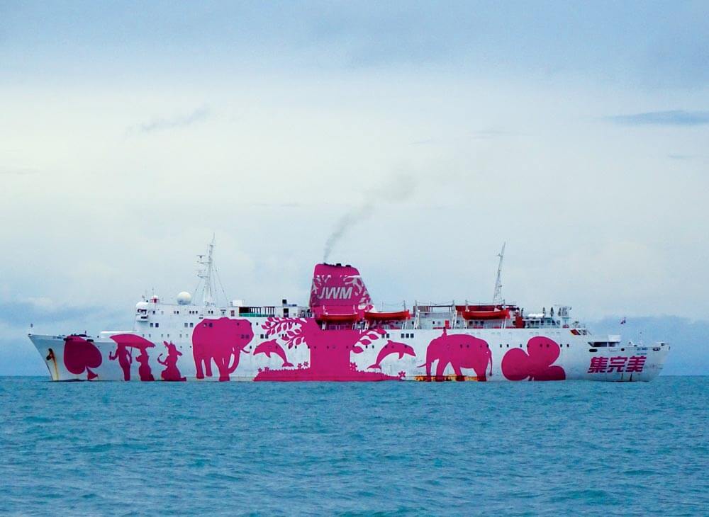 A casino ship anchored just outside the Sihanoukville port