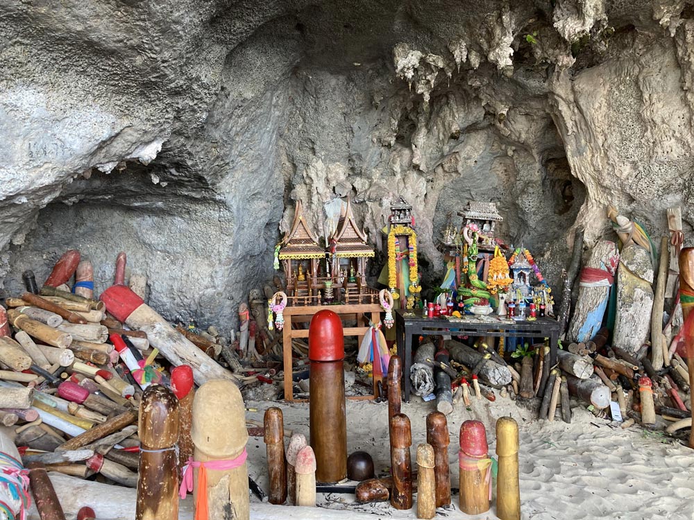 Princess Cave with colourful Phallic shrine at Tham Phra Nang | Photo by Grenville Fordham