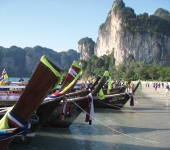 Longtail boats ready to take day trippers back to Ao Nang