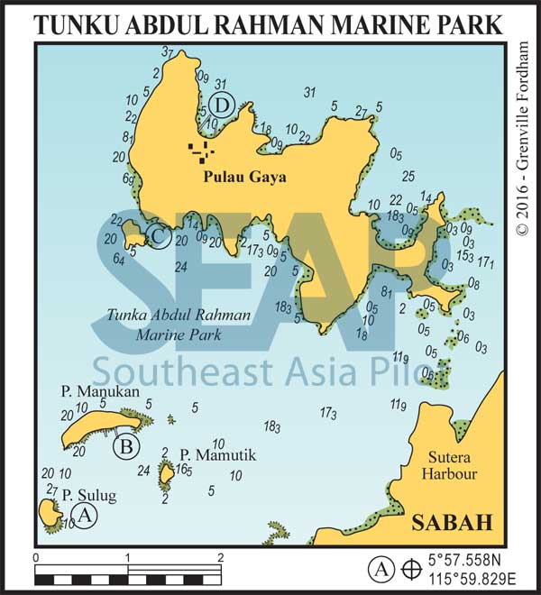 Pulau Gaya chart, in the Tunku Abdul Rahman Marine Park