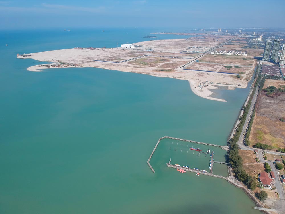 Malacca Marina anchorage and reclamation looking north