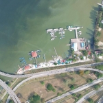 Drone shot at Marina Batu Uban and Penang Bridge