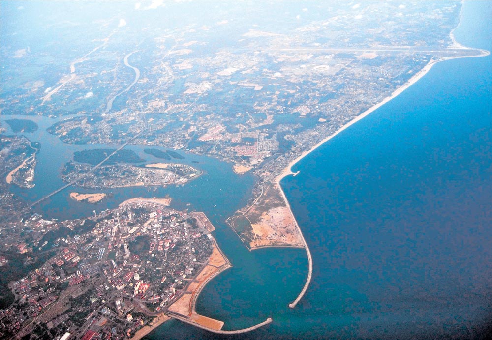 Aerial shot of the Terengganu breakwaters and river