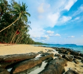 Empty beach with rocks on Koh Chang