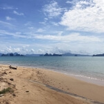 Amazing vista of Phang Nga Bay sea mountains from Koh Yao Noi east coast