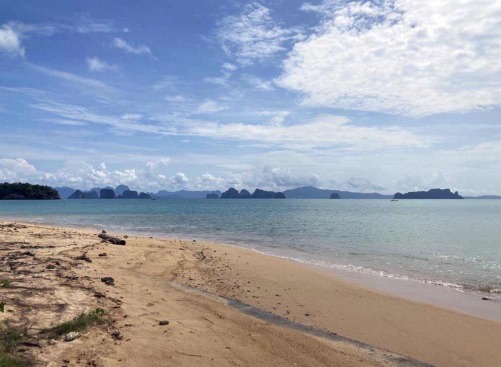 Amazing vista of Phang Nga Bay sea mountains from Koh Yao Noi east coast