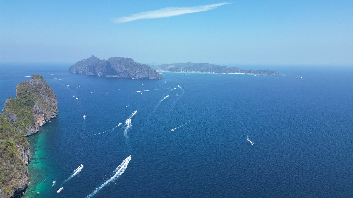 From Hong Pileh on Phi Phi Le, looking north towards Ton Sai West Tip